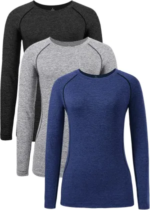 3-4 Pack Dry Fit Long Sleeve Tshirt for Women Moisture Wicking Long Sleeve Tee Outdoor Compression Running Workout Tops