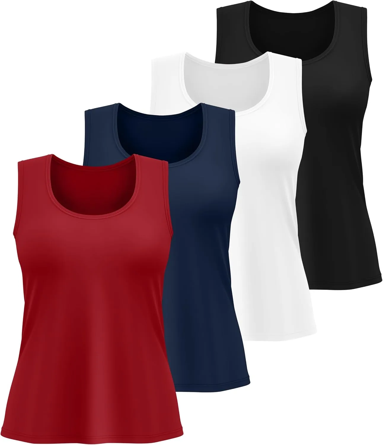 4 Pack Women's Cotton Plus Size Tank Tops, Scoop Neck Sleeveless Shirts Casual Summer Ladies Basic T-Shirts Tee