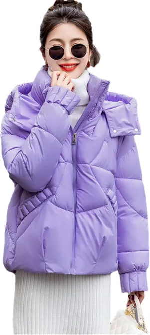Adhdyuud Women's Down Jackets Ultra Light Warm Casual Coat Puffer Hooded Parka Short Cotton Padded Overcoat