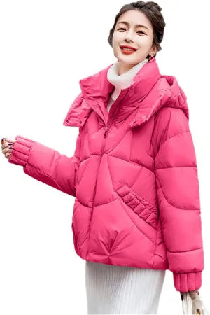 Adhdyuud Women's Down Jackets Ultra Light Warm Casual Coat Puffer Hooded Parka Short Cotton Padded Overcoat