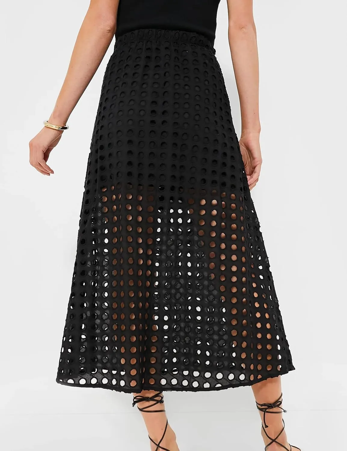 Ailoqing 2025 Summer Casual Long Skirt for Women Cotton Eyelet Beach Maxi Skirt with Underneath