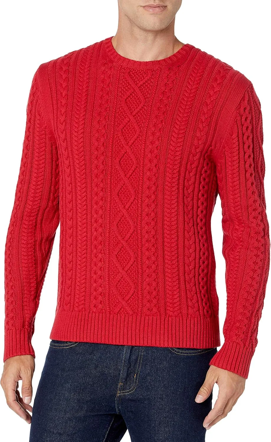 Amazon Essentials Men's Long-Sleeve 100% Cotton Fisherman Cable Crewneck Sweater