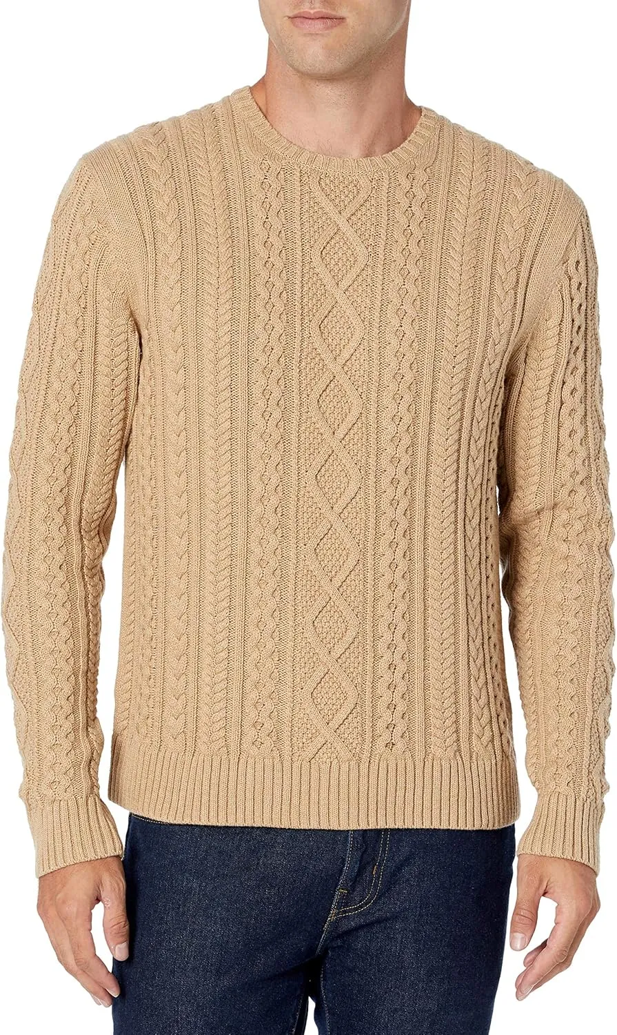 Amazon Essentials Men's Long-Sleeve 100% Cotton Fisherman Cable Crewneck Sweater