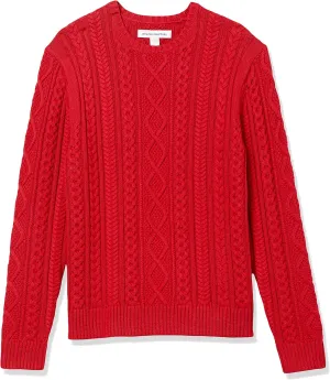 Amazon Essentials Men's Long-Sleeve 100% Cotton Fisherman Cable Crewneck Sweater