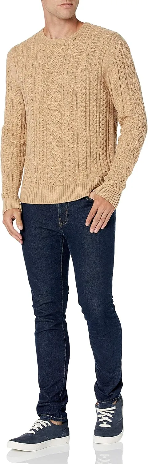 Amazon Essentials Men's Long-Sleeve 100% Cotton Fisherman Cable Crewneck Sweater