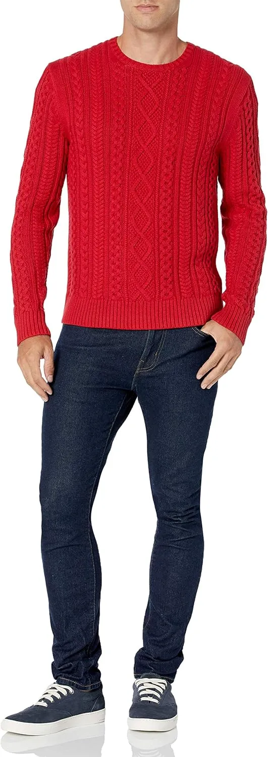 Amazon Essentials Men's Long-Sleeve 100% Cotton Fisherman Cable Crewneck Sweater