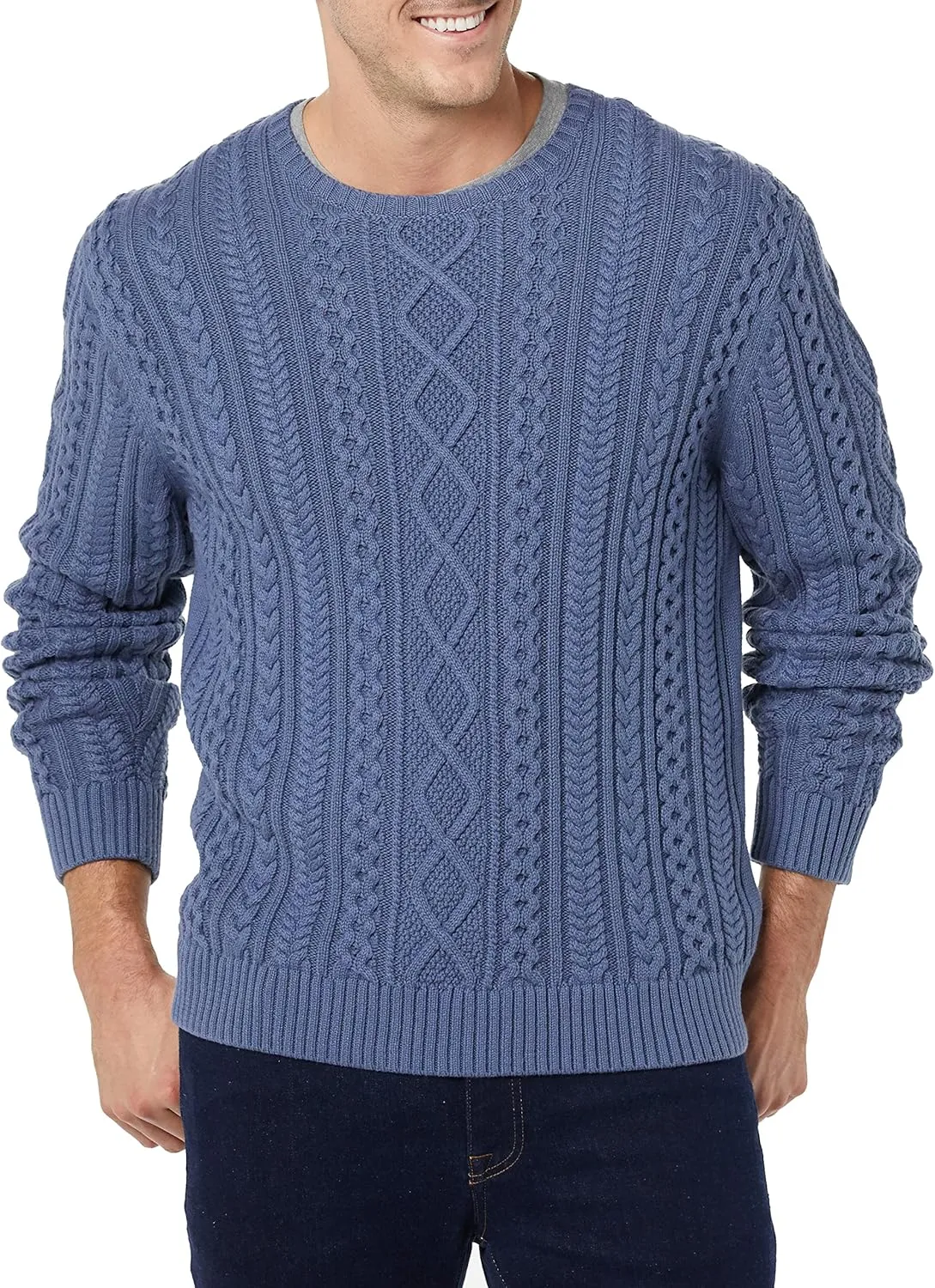 Amazon Essentials Men's Long-Sleeve 100% Cotton Fisherman Cable Crewneck Sweater
