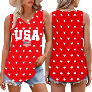 American Flag Tank Tops Women V Neck Patriotic Star Striped Shirt 4th of July Sequin Vest USA Girls Tee
