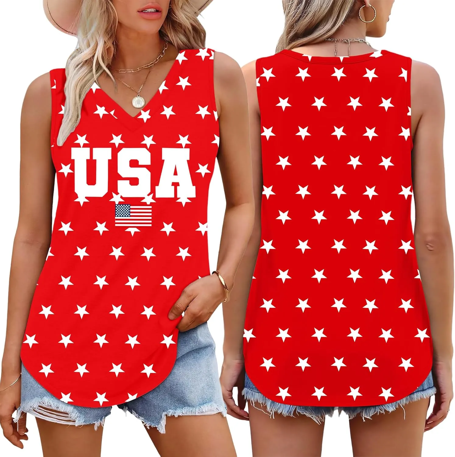 American Flag Tank Tops Women V Neck Patriotic Star Striped Shirt 4th of July Sequin Vest USA Girls Tee