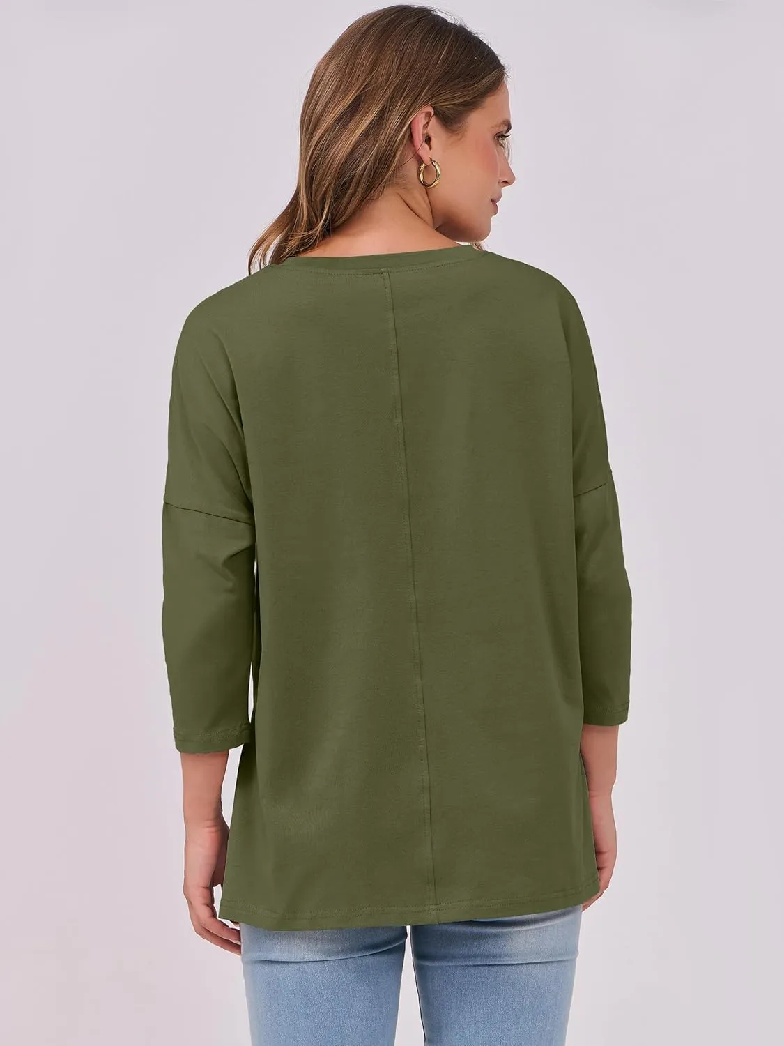 ANRABESS Womens 3/4 Length Sleeve Tops Loose Fit Tunic Shirts Oversized Spring Summer Casual Crew Neck Basic Boxy Tee