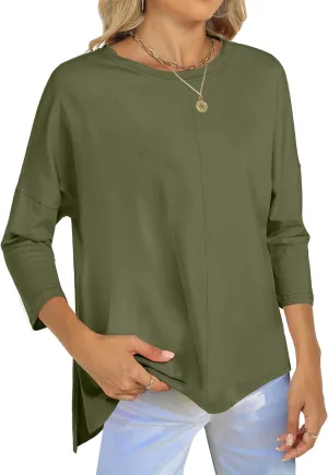 ANRABESS Womens 3/4 Length Sleeve Tops Loose Fit Tunic Shirts Oversized Spring Summer Casual Crew Neck Basic Boxy Tee
