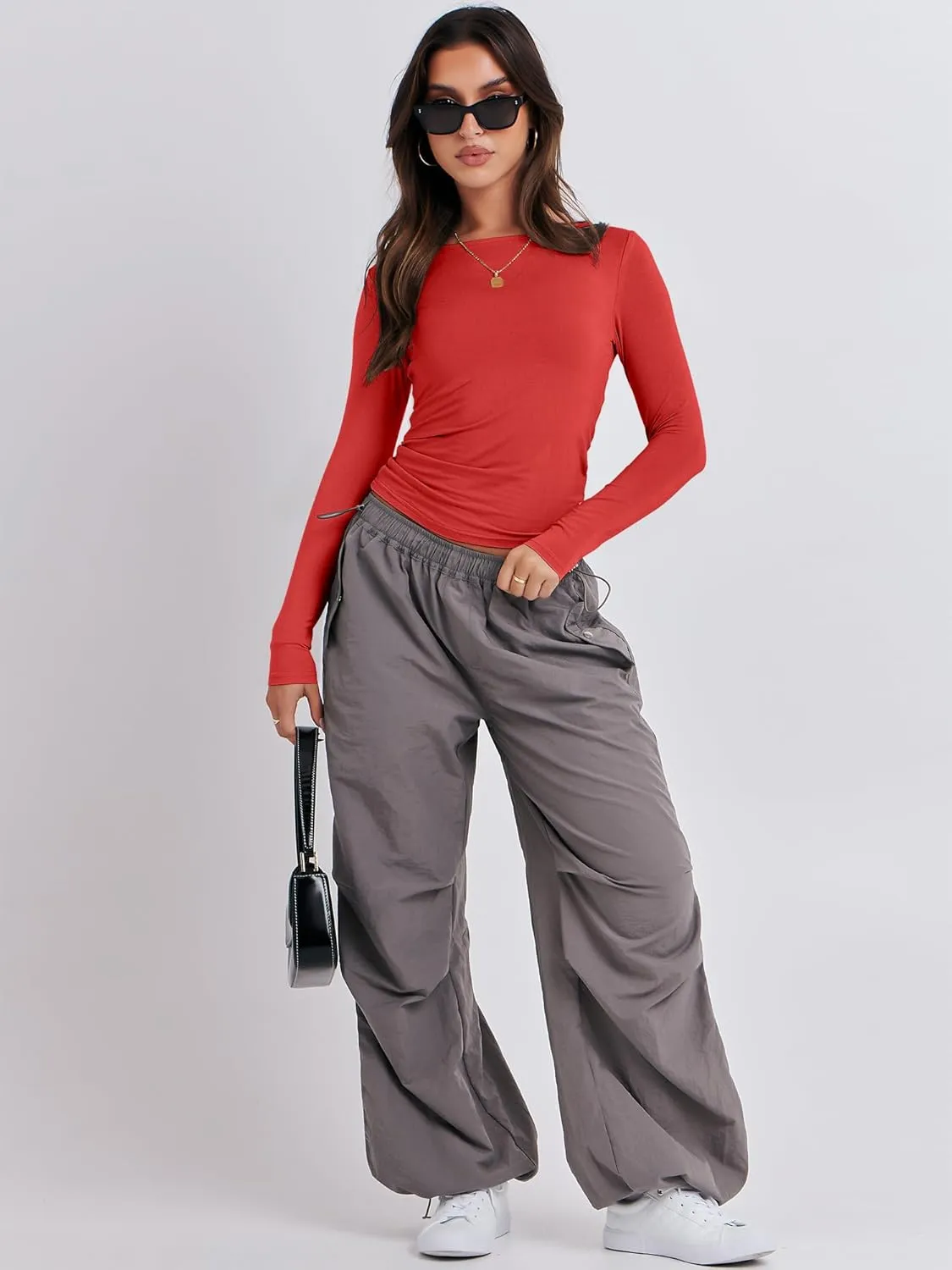ANRABESS Womens Long Sleeve Shirts Tight Fitted Going Out Crop Tops Crewneck Basic Tee Y2k Outfits Teens Girls Clothes