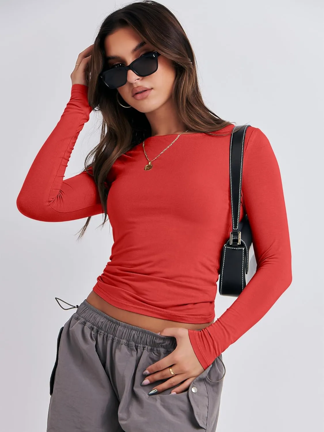 ANRABESS Womens Long Sleeve Shirts Tight Fitted Going Out Crop Tops Crewneck Basic Tee Y2k Outfits Teens Girls Clothes