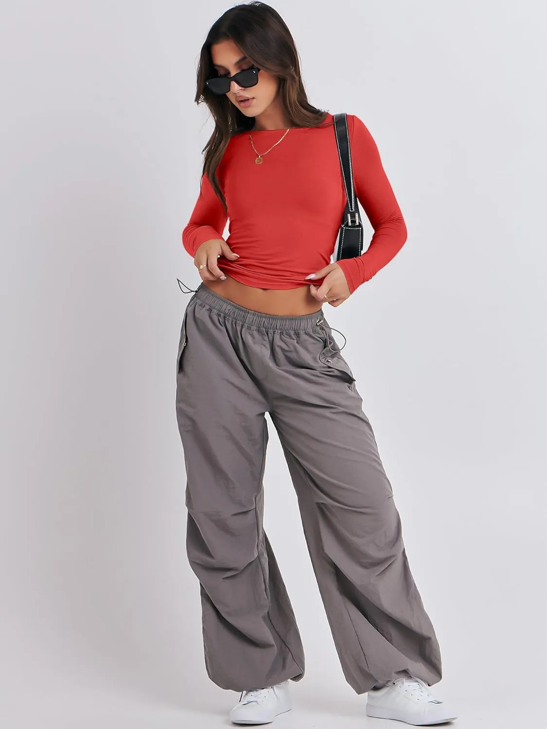 ANRABESS Womens Long Sleeve Shirts Tight Fitted Going Out Crop Tops Crewneck Basic Tee Y2k Outfits Teens Girls Clothes