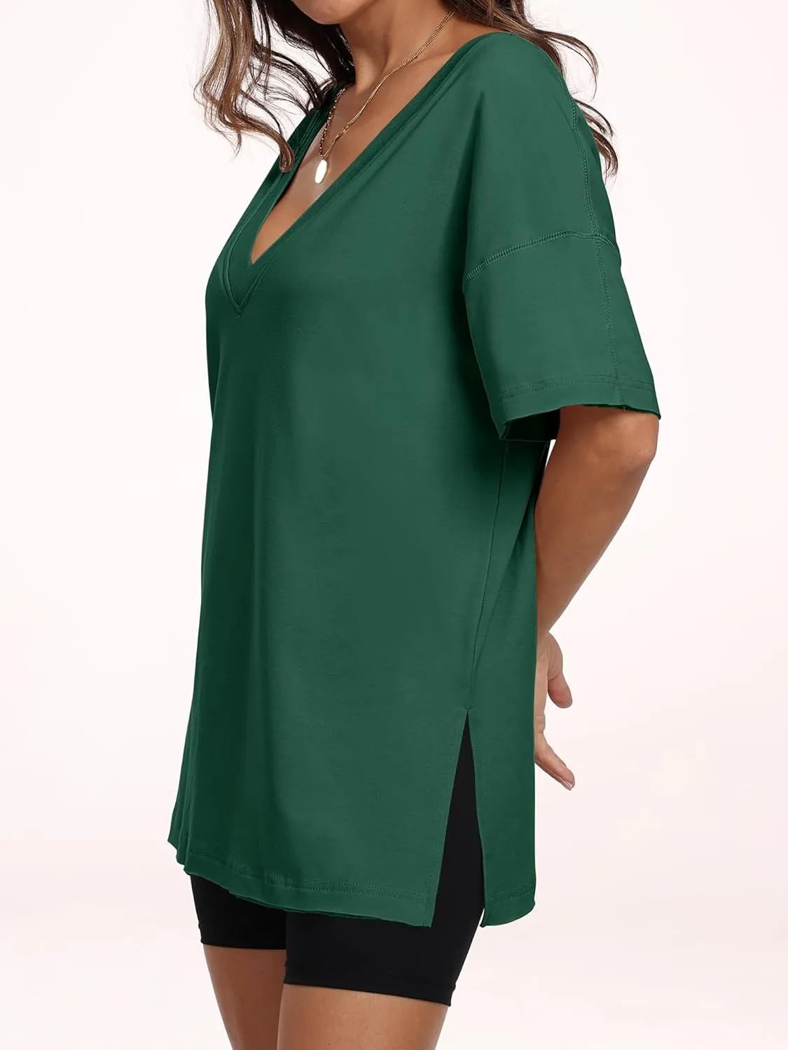 ANRABESS Women's Oversized T-Shirt Short Sleeve V Neck Loose Baggy Reversible Tops Casual Tee Shirts Summer Outfits 2025
