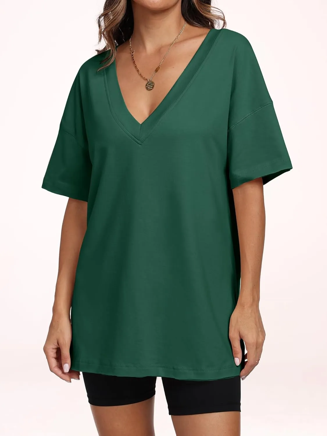 ANRABESS Women's Oversized T-Shirt Short Sleeve V Neck Loose Baggy Reversible Tops Casual Tee Shirts Summer Outfits 2025