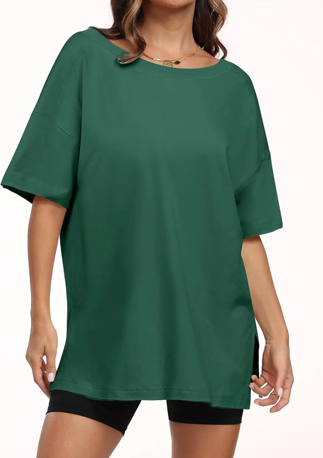 ANRABESS Women's Oversized T-Shirt Short Sleeve V Neck Loose Baggy Reversible Tops Casual Tee Shirts Summer Outfits 2025