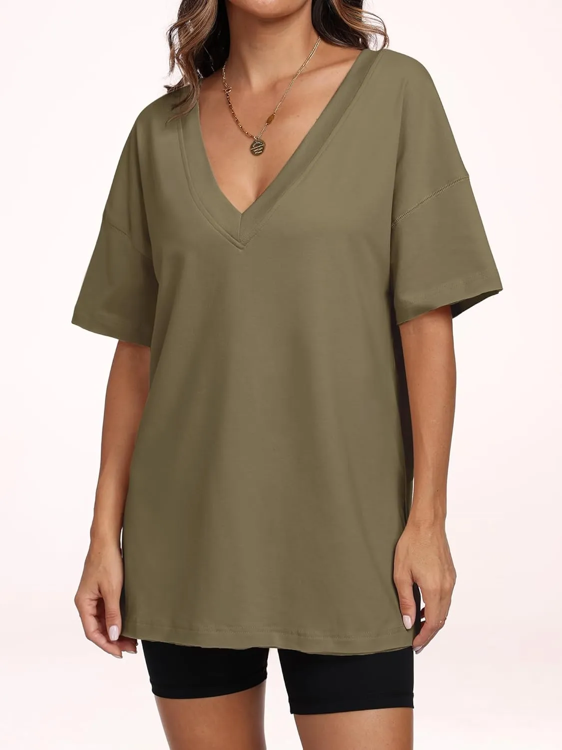 ANRABESS Women's Oversized T-Shirt Short Sleeve V Neck Loose Baggy Reversible Tops Casual Tee Shirts Summer Outfits 2025