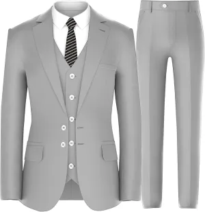 Antonio Uomo Mens Suit Set  Slim Fit 3 Piece Blazer 2 Button Jacket Vest Pants Business Wedding Party Solid Dress Suits