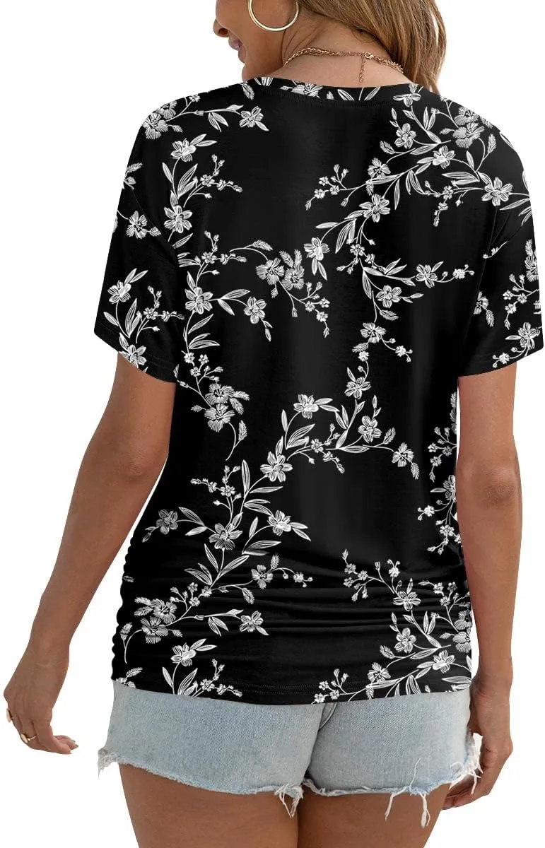 Anydoll Womens Ruched Tops 2025 Spring Summer Tunics Short Sleeve V Neck T Shirts Casual Dressy Tee with Side Shirring 