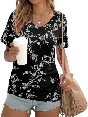 Anydoll Womens Ruched Tops 2025 Spring Summer Tunics Short Sleeve V Neck T Shirts Casual Dressy Tee with Side Shirring 
