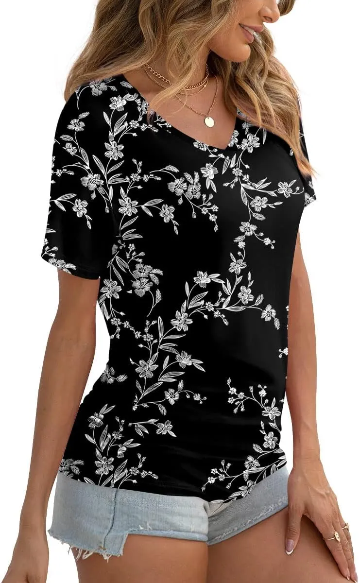 Anydoll Womens Ruched Tops 2025 Spring Summer Tunics Short Sleeve V Neck T Shirts Casual Dressy Tee with Side Shirring 