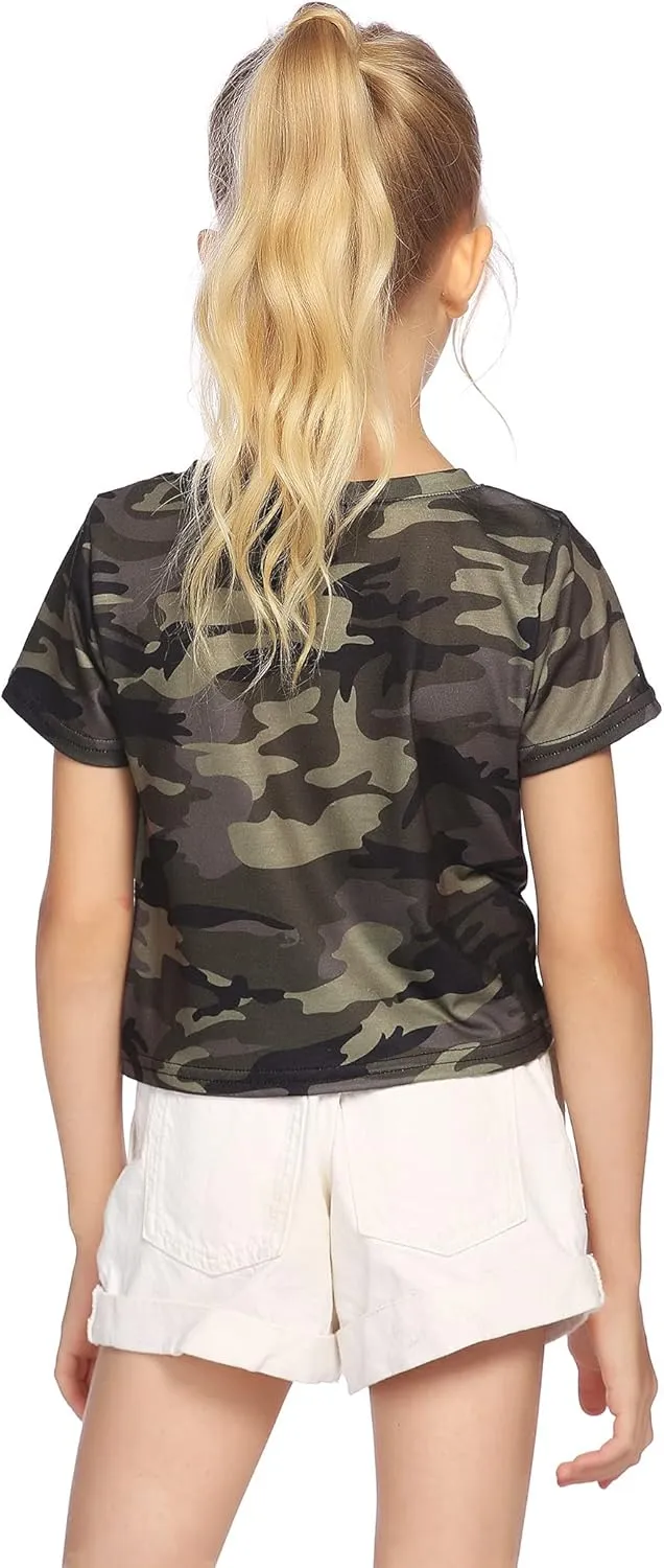 Arshiner Girls Casual Tie Dye Short-Sleeve T-Shirt Cute Print Summer Blouse for Girls Twist Front Tunic Tee Tops