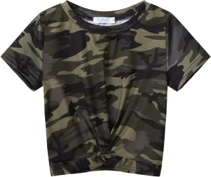 Arshiner Girls Casual Tie Dye Short-Sleeve T-Shirt Cute Print Summer Blouse for Girls Twist Front Tunic Tee Tops