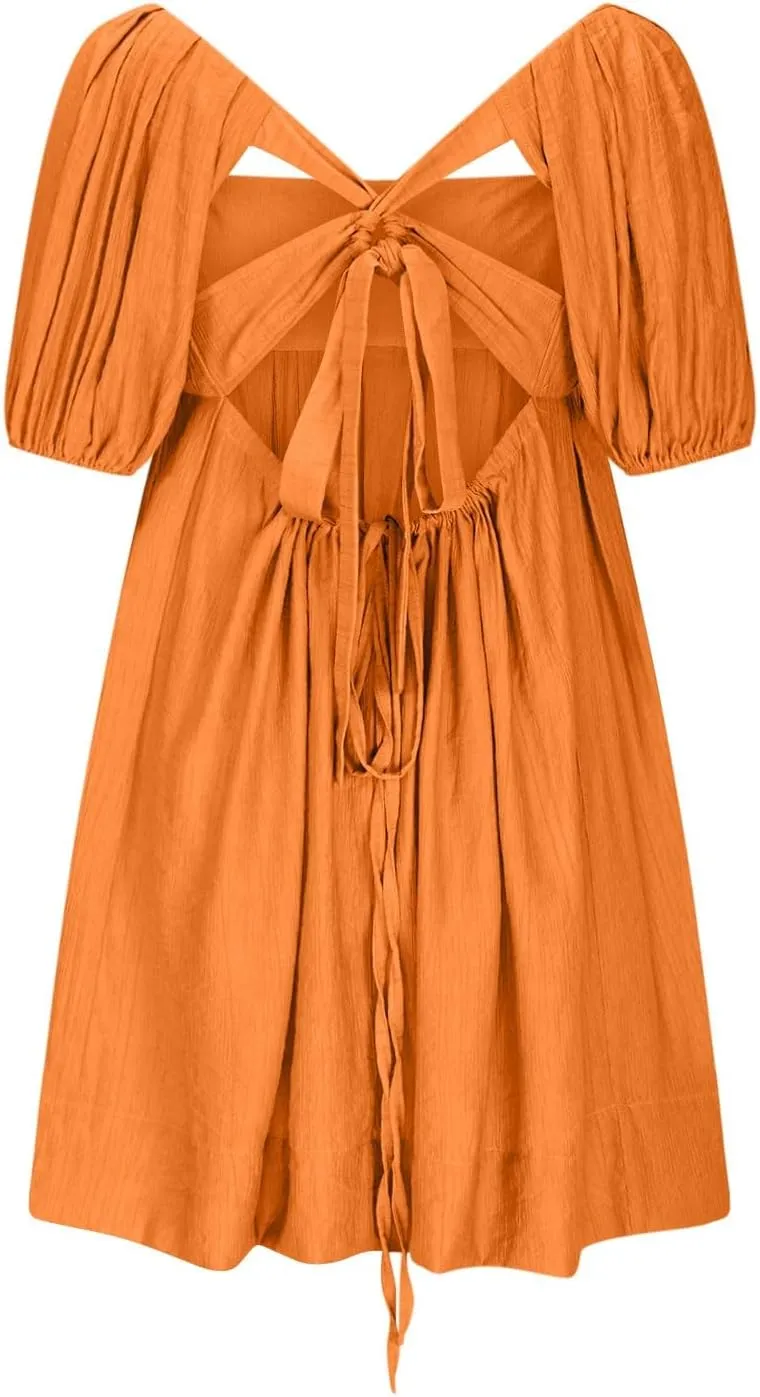 Babydoll Dresses for Women 2025 Cute Puff Short Sleeve Square Neck Tshirt Dress High Waist A Line Dress Mini Dresses
