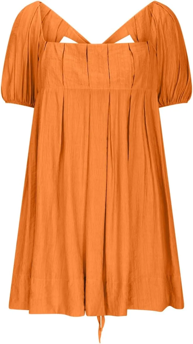Babydoll Dresses for Women 2025 Cute Puff Short Sleeve Square Neck Tshirt Dress High Waist A Line Dress Mini Dresses