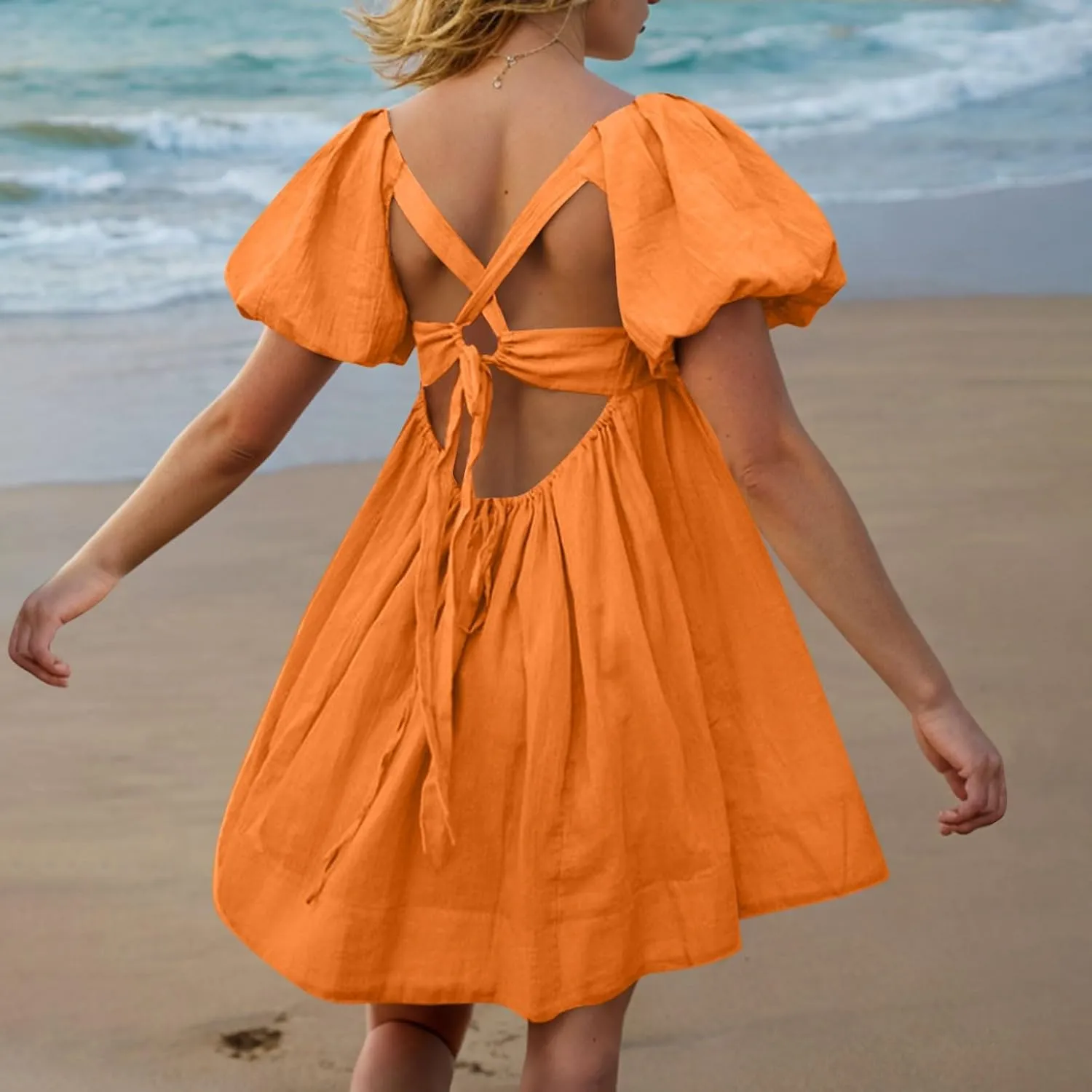 Babydoll Dresses for Women 2025 Cute Puff Short Sleeve Square Neck Tshirt Dress High Waist A Line Dress Mini Dresses