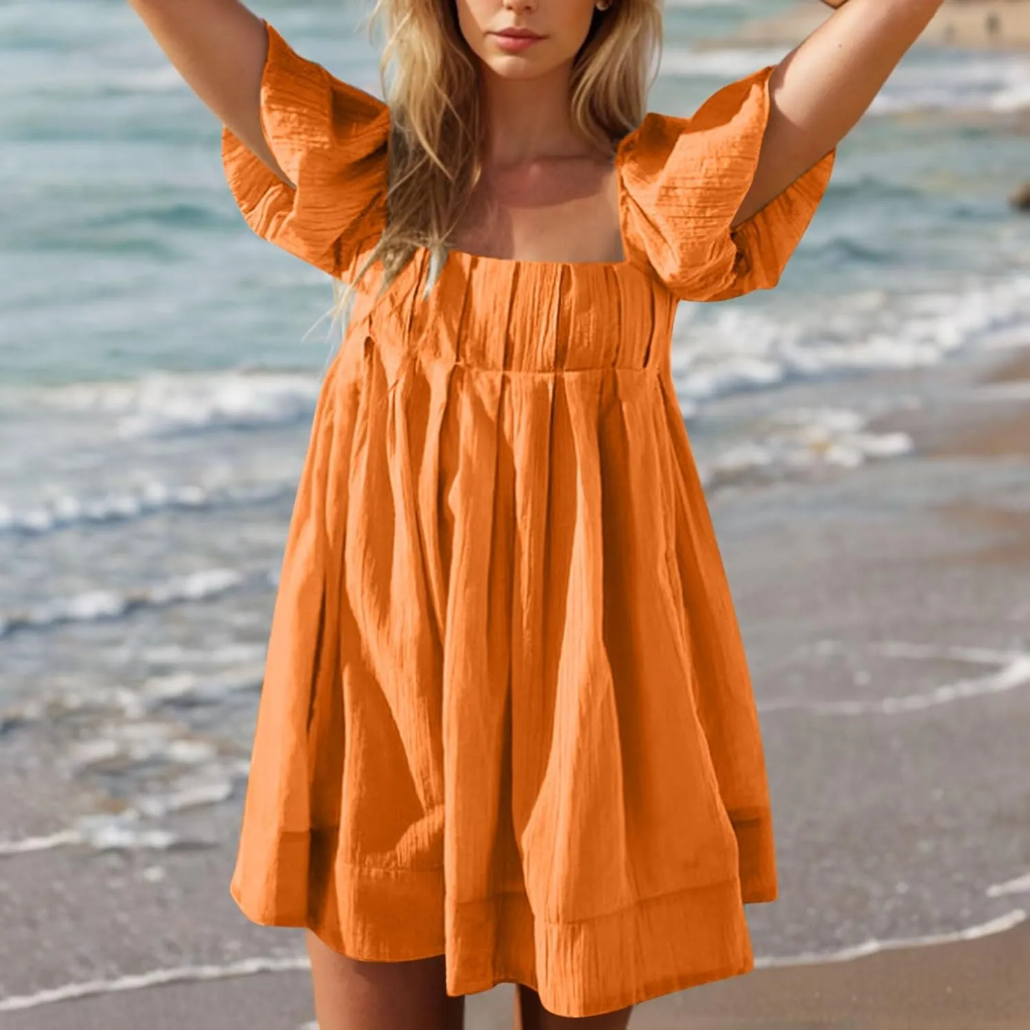 Babydoll Dresses for Women 2025 Cute Puff Short Sleeve Square Neck Tshirt Dress High Waist A Line Dress Mini Dresses