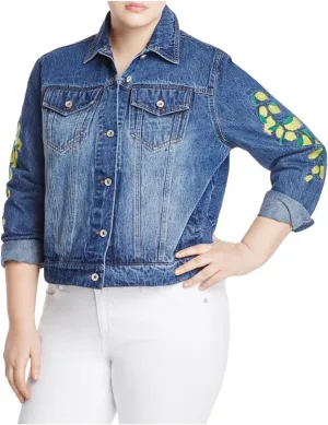 Bagatelle Womens Plus Lemon Embroidered Denim Jacket Blue 1X