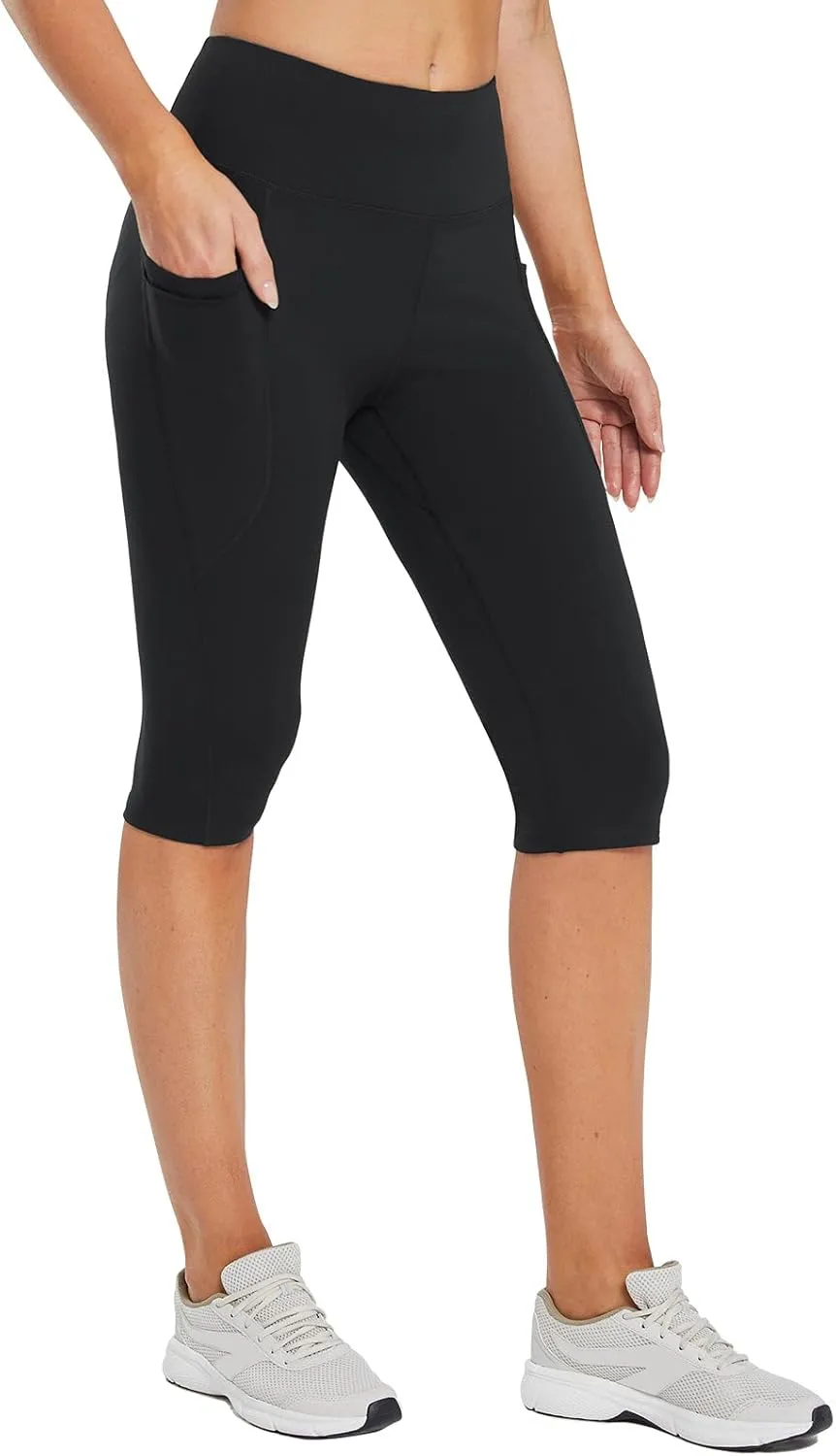 baleaf Women's Capri Leggings with Pockets High Waisted Knee Length Capris Stretch for Casual Yoga Pants Workout Exercise