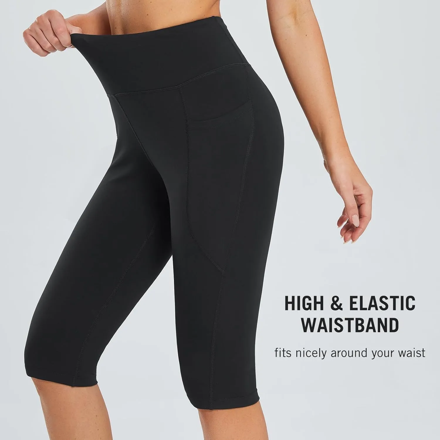 baleaf Women's Capri Leggings with Pockets High Waisted Knee Length Capris Stretch for Casual Yoga Pants Workout Exercise