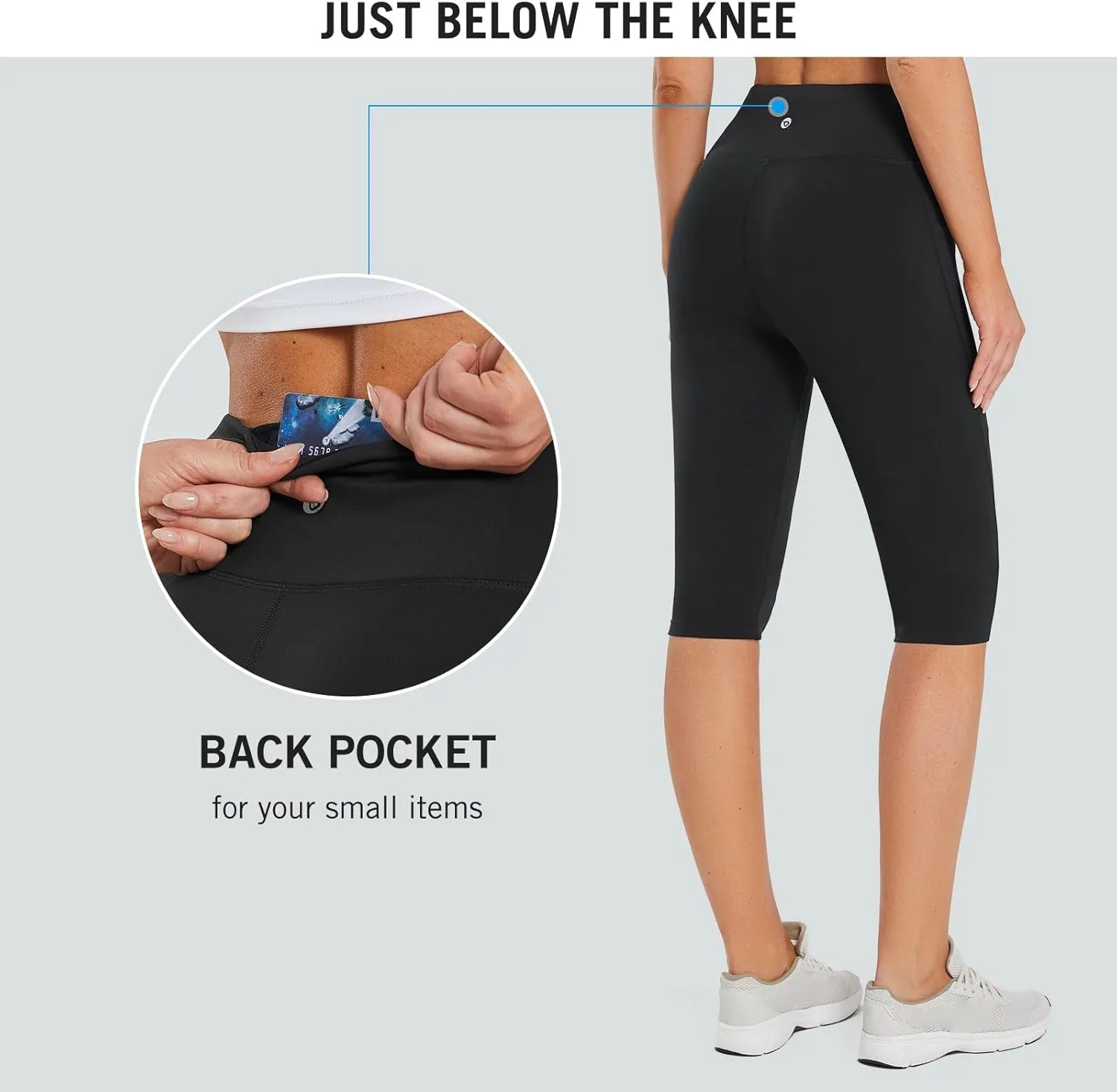 baleaf Women's Capri Leggings with Pockets High Waisted Knee Length Capris Stretch for Casual Yoga Pants Workout Exercise