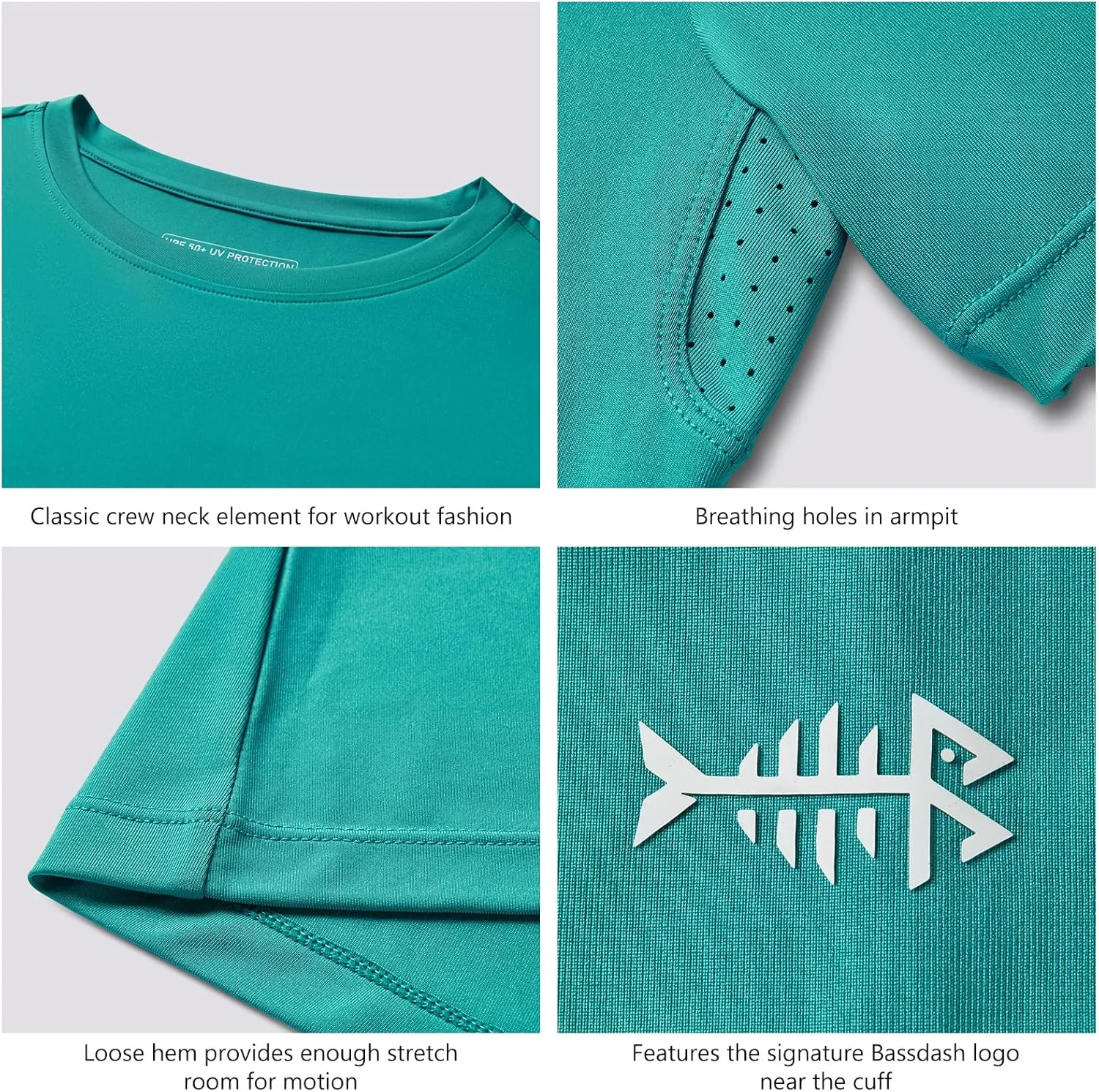 BASSDASH Womens UPF 50  Crew Neck Short Sleeve T-Shirt Cooling Performance Sun Protection Tee for Fishing Hiking Casual