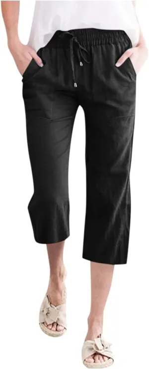 Capri Pants for Women Casual Summer 2025 Linen Capris Drawstring High Waist Wide Leg Cropped Trouser