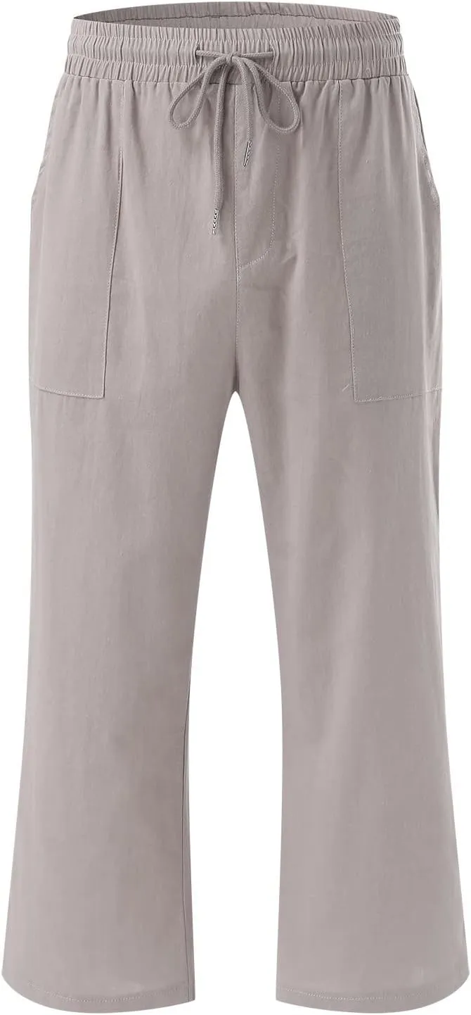 Capri Pants for Women Casual Summer 2025 Linen Capris Drawstring High Waist Wide Leg Cropped Trouser