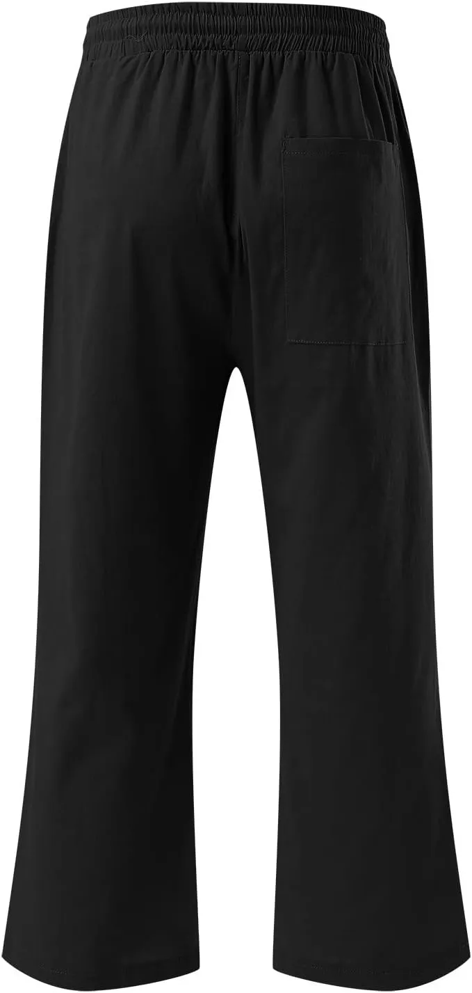 Capri Pants for Women Casual Summer 2025 Linen Capris Drawstring High Waist Wide Leg Cropped Trouser
