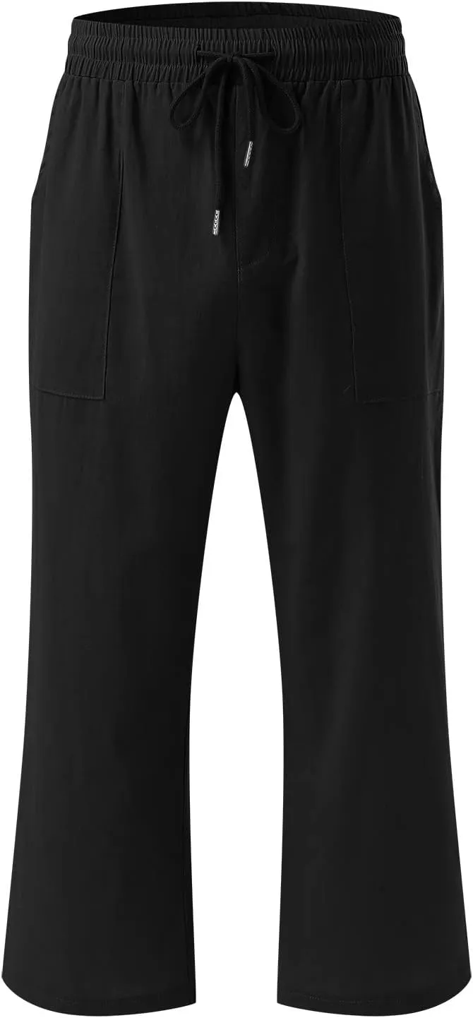 Capri Pants for Women Casual Summer 2025 Linen Capris Drawstring High Waist Wide Leg Cropped Trouser