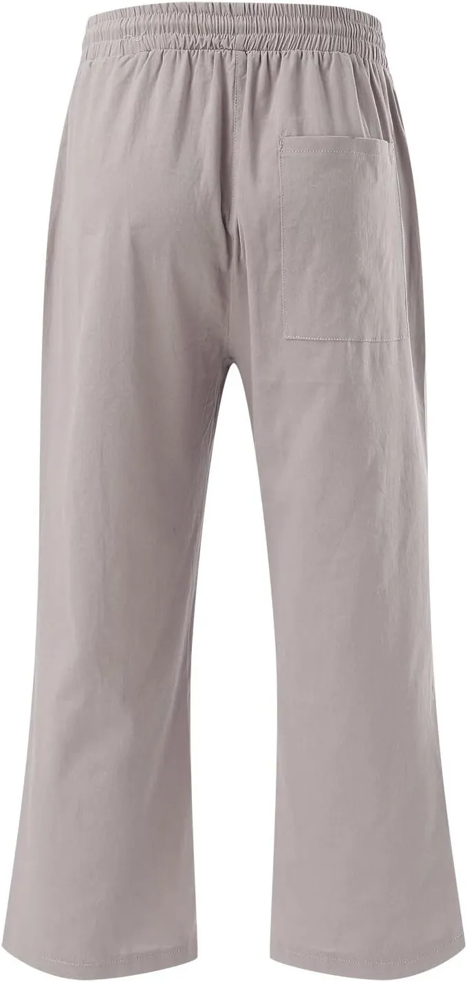 Capri Pants for Women Casual Summer 2025 Linen Capris Drawstring High Waist Wide Leg Cropped Trouser