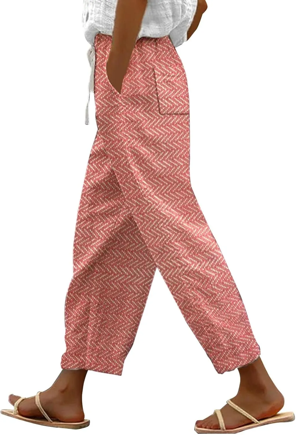 Capri Pants for Women Drawstring Capri Pants with Pockets Wide Leg Cropped Pants for Women Capri Linen Pants for