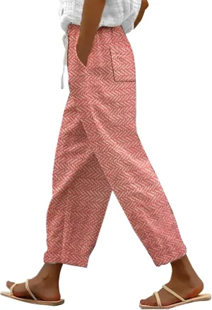 Capri Pants for Women Drawstring Capri Pants with Pockets Wide Leg Cropped Pants for Women Capri Linen Pants for