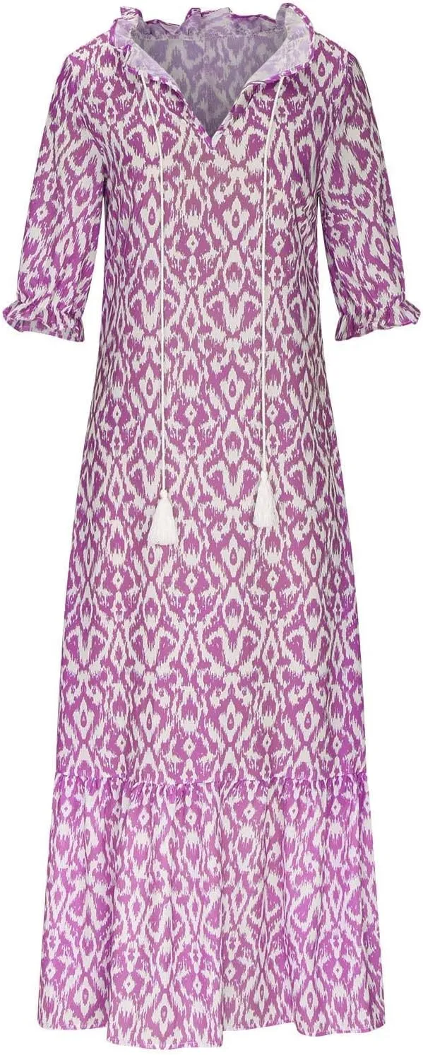 Casual Dresses for Women 2024 Short Sleeve Swiss Dot Maxi Dress Summer Fashion Short Sleeve Tiered Ruffle Long Dress
