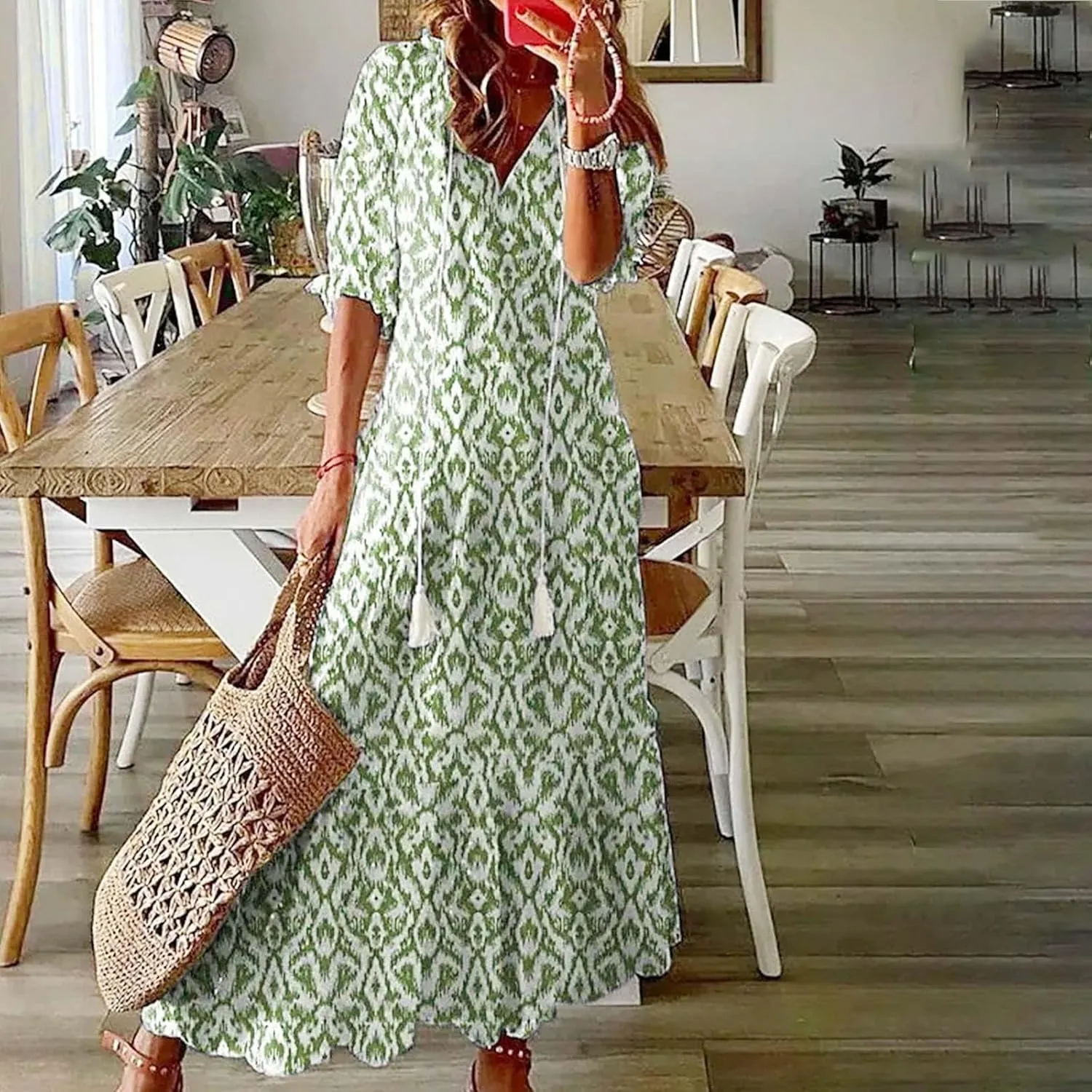 Casual Dresses for Women 2024 Short Sleeve Swiss Dot Maxi Dress Summer Fashion Short Sleeve Tiered Ruffle Long Dress