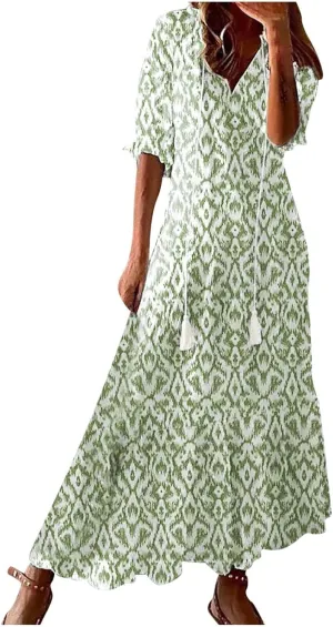 Casual Dresses for Women 2024 Short Sleeve Swiss Dot Maxi Dress Summer Fashion Short Sleeve Tiered Ruffle Long Dress