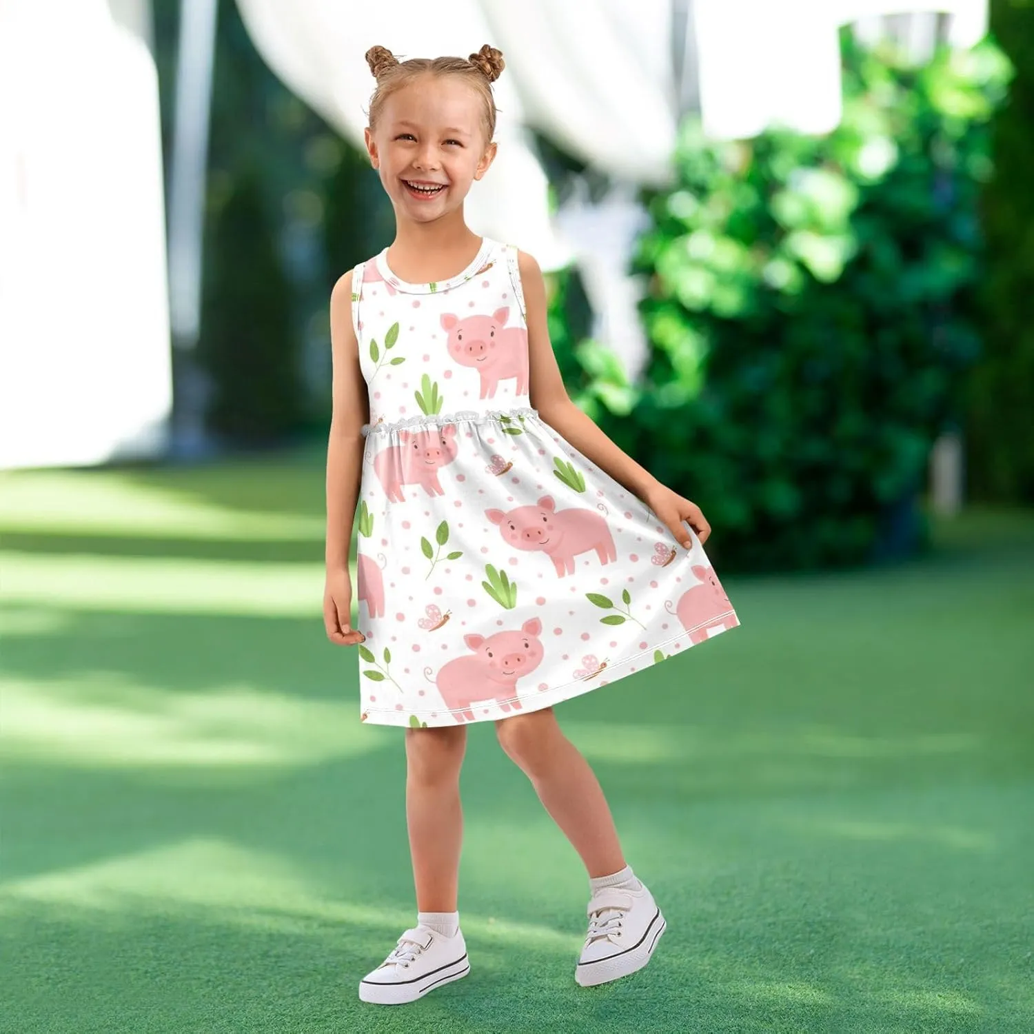 CaTaKu Girls' Sleeveless Dresses Toddler Girls Cute Print Summer Dresses for Girls Cotton Clothes School Outfits 2-8Y