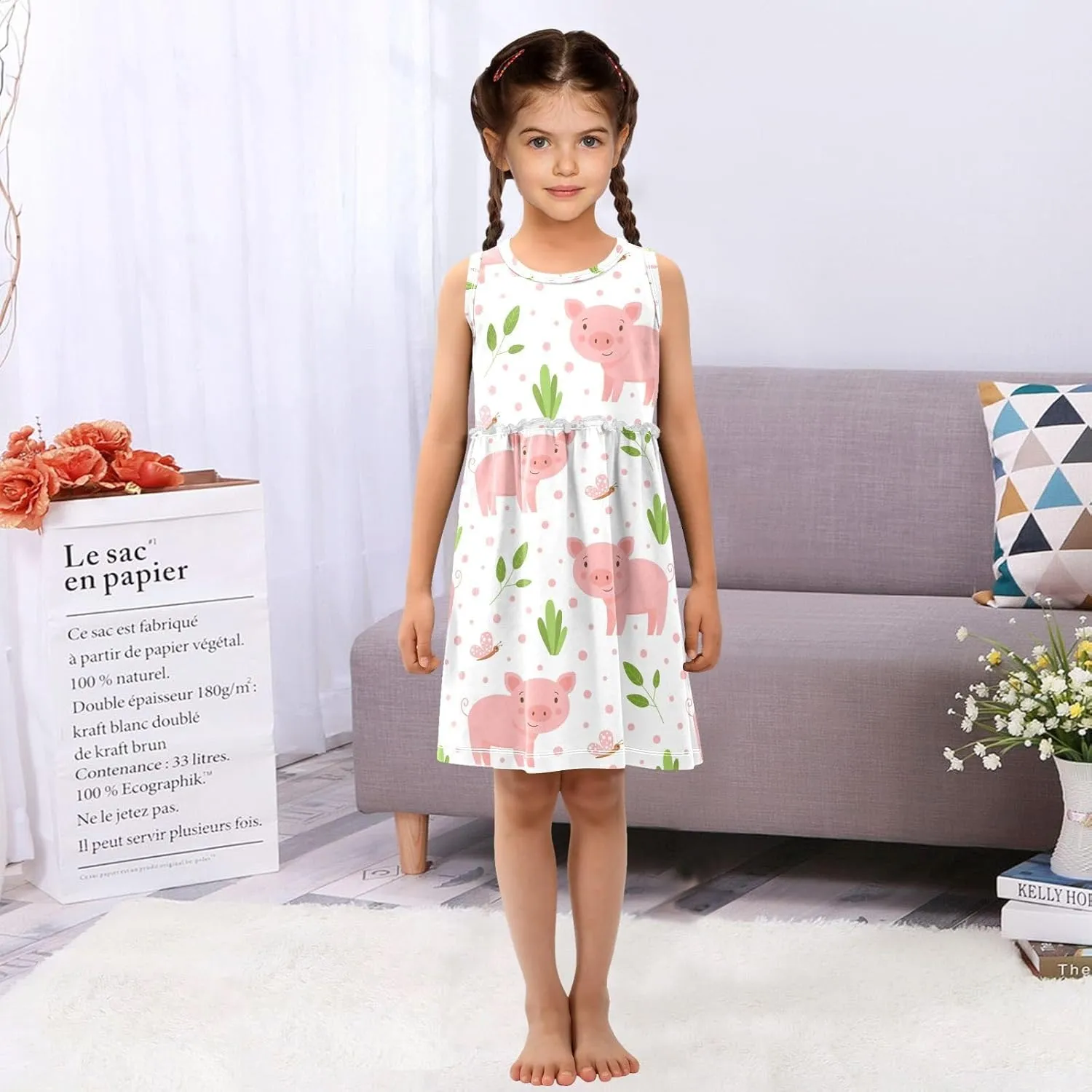 CaTaKu Girls' Sleeveless Dresses Toddler Girls Cute Print Summer Dresses for Girls Cotton Clothes School Outfits 2-8Y