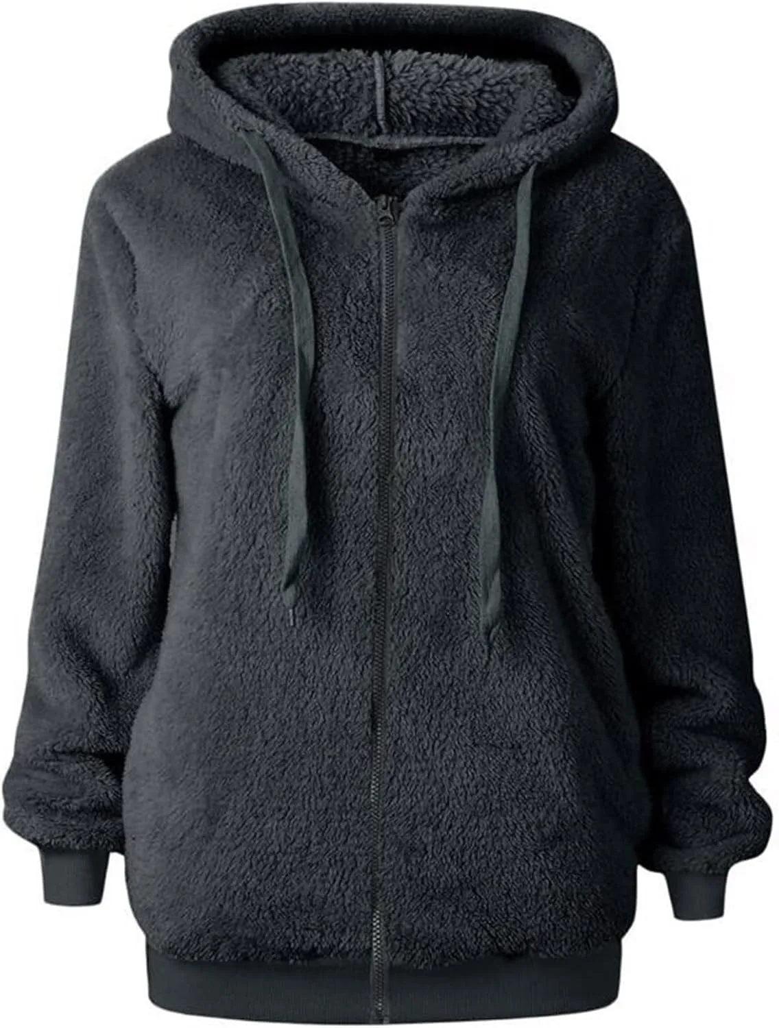 Cdiecer Fluffy Fleece Hoodies Womens Zip Up Sweatshirt Warm Hooded Jacket Oversized Sherpa Coat Outwear with Pockets